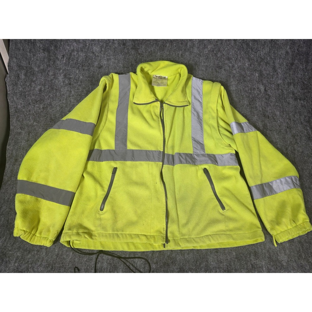 Mens Jacket 2X High Visibility Yellow Fleece Reflective Workwear Majestic - Picture 8 of 9
